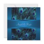 Royal Blue Purple Peacock Feathers Wedding Custom Announcement