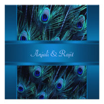 Royal Blue Purple Peacock Feathers Wedding invitations