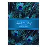 Royal Blue Purple Peacock Feathers Wedding Custom Invite