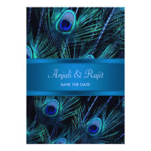 Royal Blue Purple Peacock Feathers Wedding Custom Invite