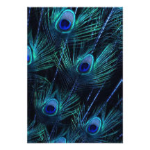 Royal Blue Purple Peacock Feathers Wedding Custom Invitations