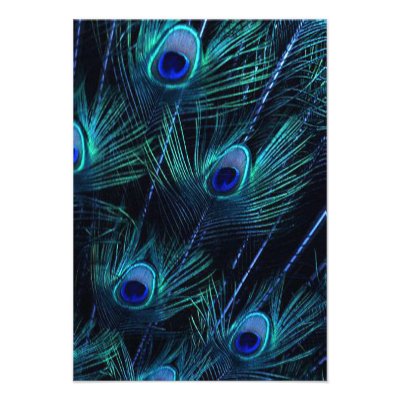 Royal Blue Purple Peacock Feathers Wedding Custom Invitations