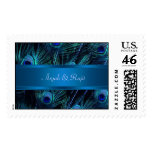 Royal Blue Purple Peacock Feathers Wedding Postage Stamp