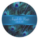 Royal Blue Purple Peacock Feathers Wedding Sticker