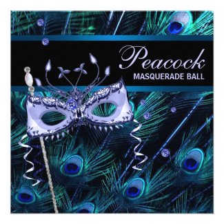 Royal Blue Purple Peacock Masquerade Party Announcement