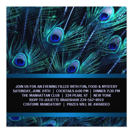 Royal Blue Purple Peacock Masquerade Party Announcement
