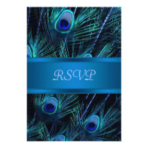 Royal Blue Purple Peacock Wedding RSVP Cards