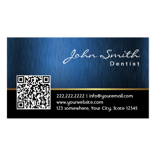 Royal Blue QR code Dentist Business Card (front side)