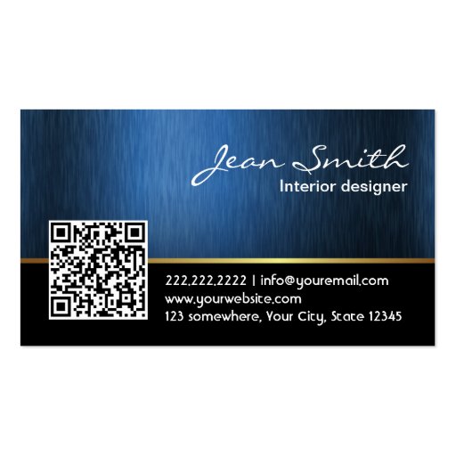 Royal Blue QR code Interior Designer Business Card (front side)