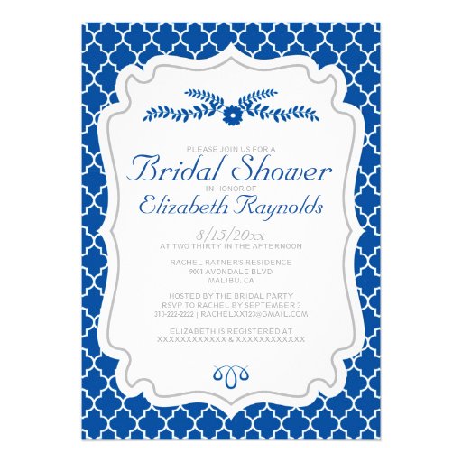 Royal Blue Quatrefoil Bridal Shower Invitations