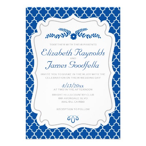 Royal Blue Quatrefoil Wedding Invitations