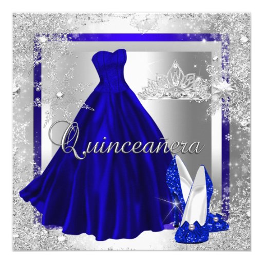 Royal Blue Quinceanera 15th Elite Elegant Birthday Personalized Announcements (front side)