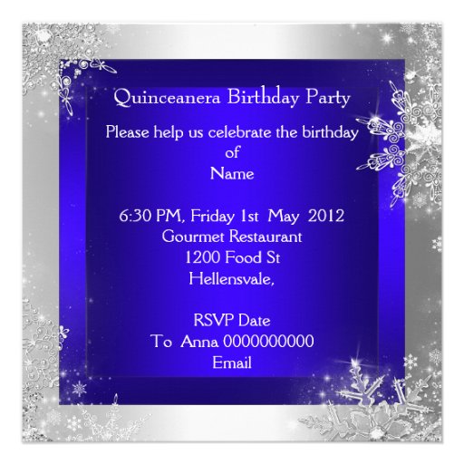 Royal Blue Quinceanera 15th Elite Elegant Birthday Personalized Announcements