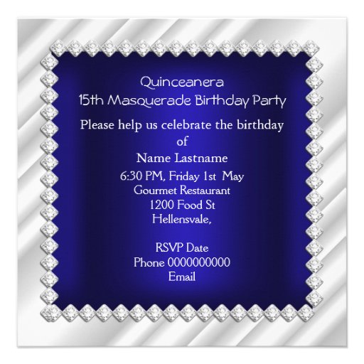 Royal Blue Quinceanera 15th Masquerade Party Personalized Announcements