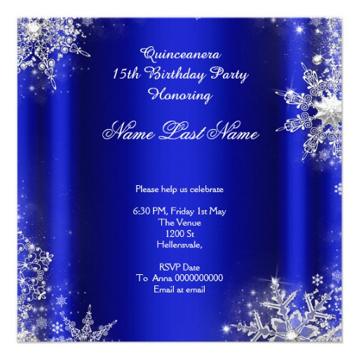 Royal Blue Quinceanera Silver Tiara 15th Birthday Personalized Announcement