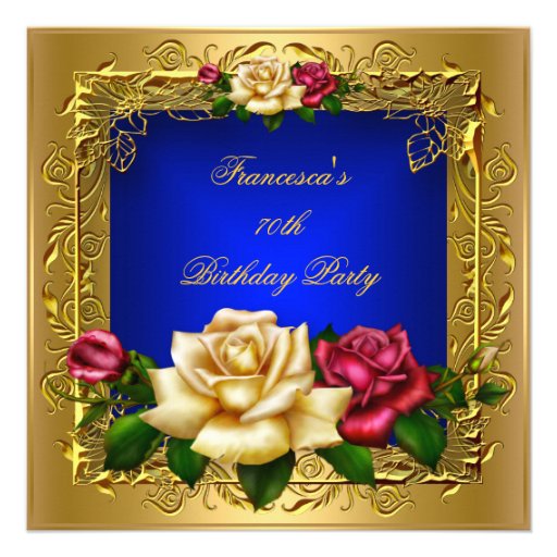 Royal Blue Red Cream Roses Gold Elegant Birthday B Custom Invites