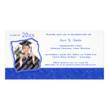 Royal Blue Retro Inspired Polka Dot Grad Invite Photo Greeting Card