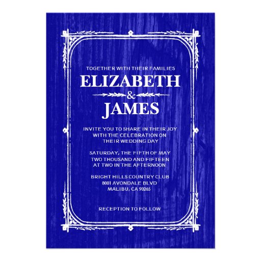 Royal Blue Rustic Barn Wood Wedding Invitations