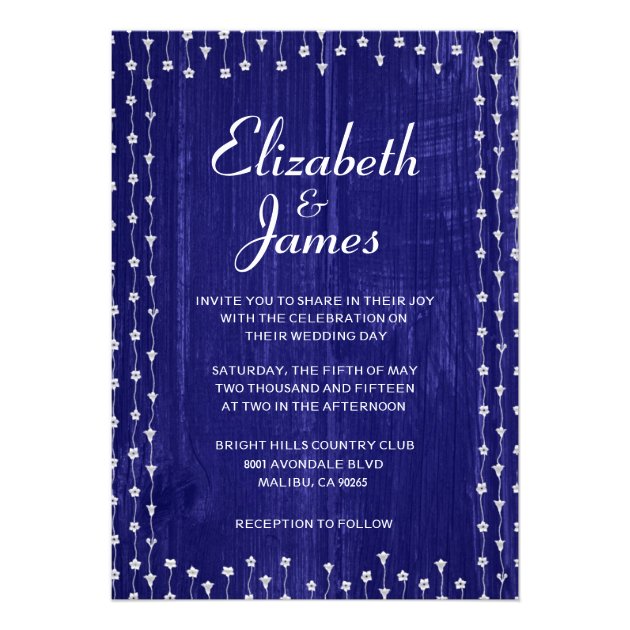 Royal Blue Rustic Barn Wood Wedding Invitations