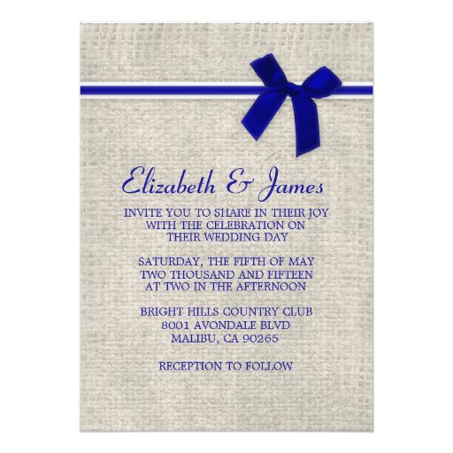 Royal Blue Rustic Burlap Wedding Invitations