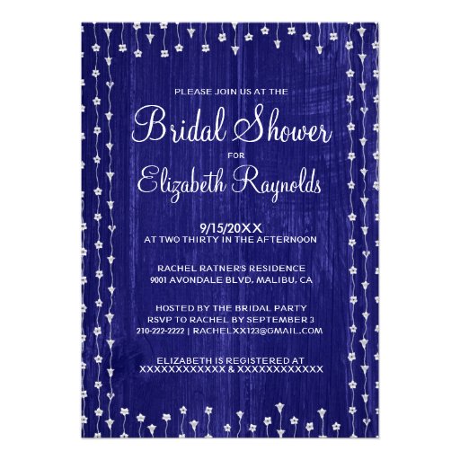 Royal Blue Rustic Country Bridal Shower Invitation