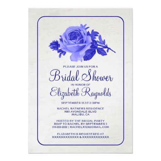 Royal Blue Rustic Floral Bridal Shower Invitations Cards
