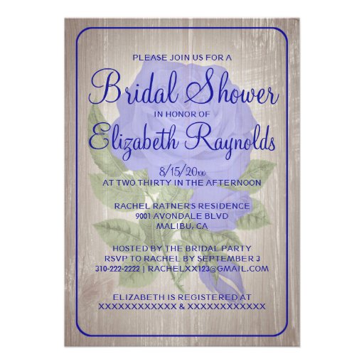 Royal Blue Rustic Floral Bridal Shower Invitations