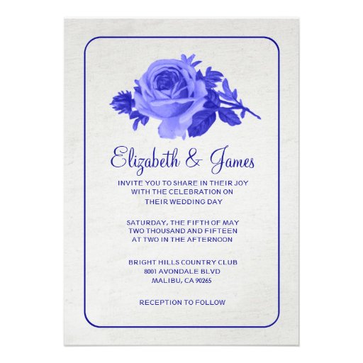 Royal Blue Rustic Floral/Flower Wedding Invitation
