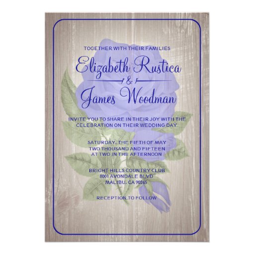 Royal Blue Rustic Floral Wedding Invitations