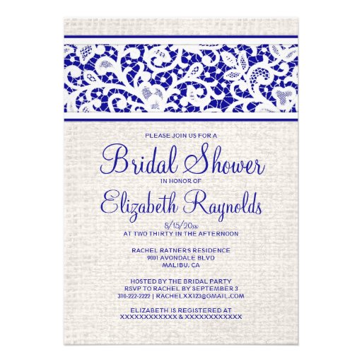 Royal Blue Rustic Linen Bridal Shower Invitations