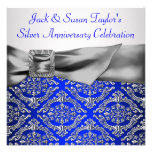 Royal Blue Silver Damask Silver 25th Anniversary Invite