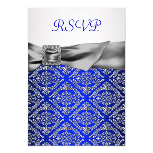 Royal Blue Silver Damask Silver 25th Anniversary Personalized Invites