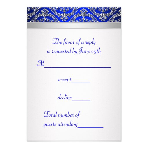 Royal Blue Silver Damask Silver 25th Anniversary Personalized Invites