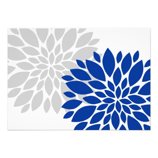 Royal Blue Silver Floral Burst Engagement Party Personalized Invite