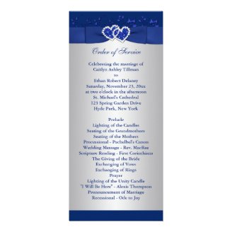Royal Blue, Silver Floral Hearts Wedding Program Rack Card Template