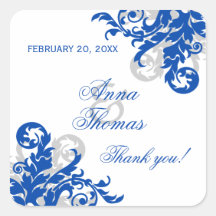 Royal Blue Silver Flourish Wedding Favor Stickers
