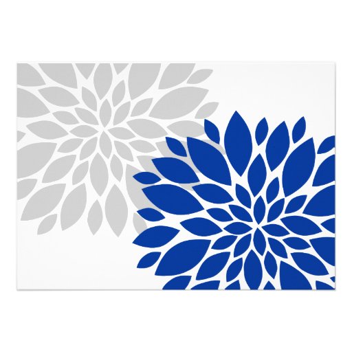 Royal Blue Silver-Gray Floral Burst Bridal Shower Card