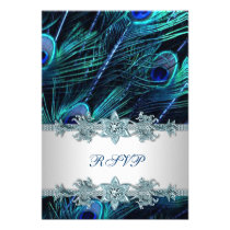 Royal Blue Silver Indian Peacock Wedding RSVP invitations