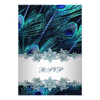 Royal Blue Silver Indian Peacock Wedding RSVP Announcement