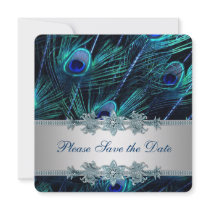 Royal Blue Silver Indian Peacock Wedding Save the Invite