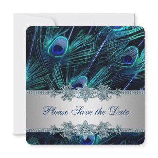Royal Blue Silver Indian Peacock Wedding Save the invitation
