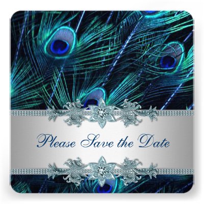 Royal Blue Silver Indian Peacock Wedding Save the Invite