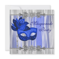 Royal Blue Silver Masquerade Party Invitation
