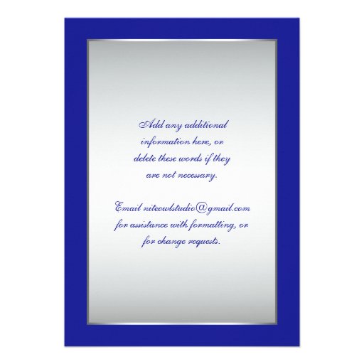 Royal Blue, Silver Ornate Scrolls Wedding Invite