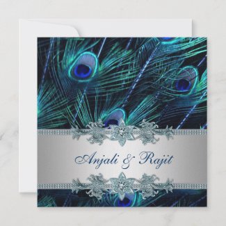 Royal Blue Silver Royal Indian Peacock Wedding Invite