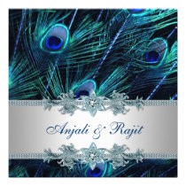 Royal Blue Silver Royal Indian Peacock Wedding invitations