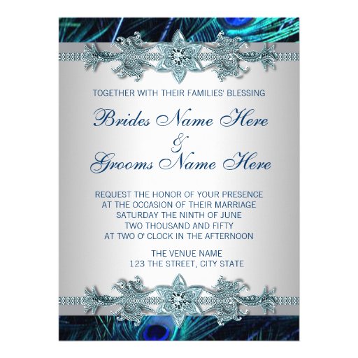 Royal Blue Silver Royal Indian Peacock Wedding Announcements