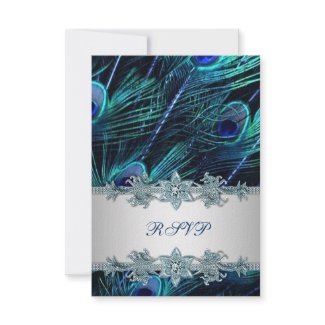 Royal Blue Silver Royal Indian Peacock Wedding RSV invitation