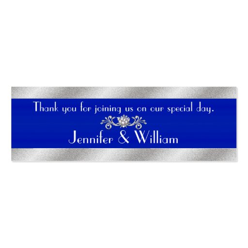 Royal Blue & Silver Tone Custom Wedding Favor Tags Business Cards (front side)