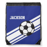 Royal Blue Soccer Stripes Drawstring Bag